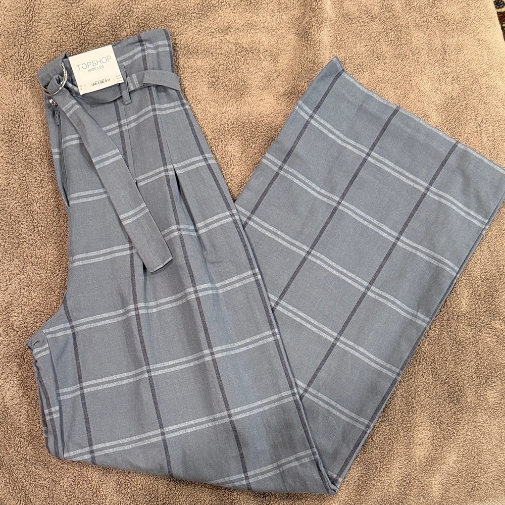 Topshop Blue Checkered Trousers with Belt